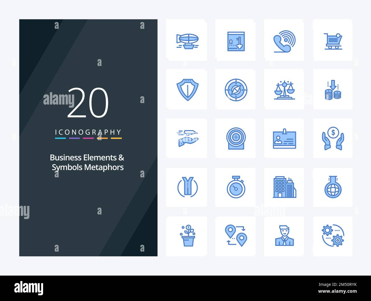 20 Business Elements And Symbols Metaphors Blue Color icon for presentation Stock Vector