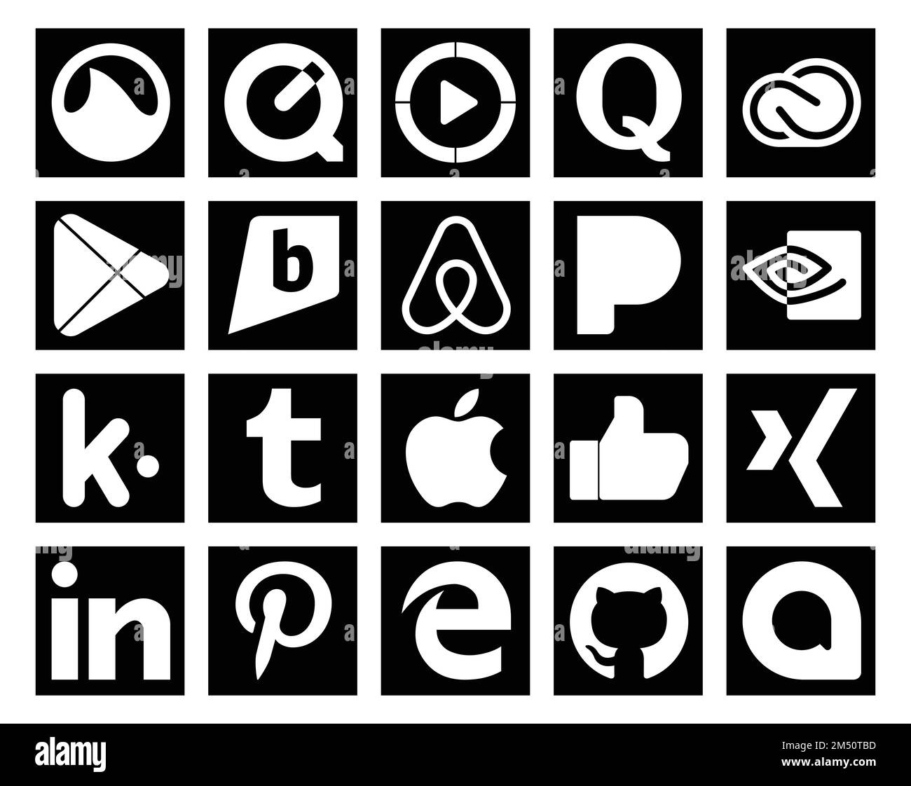 20 Social Media Icon Pack Including apple. kik. adobe. nvidia. air bnb Stock Vector