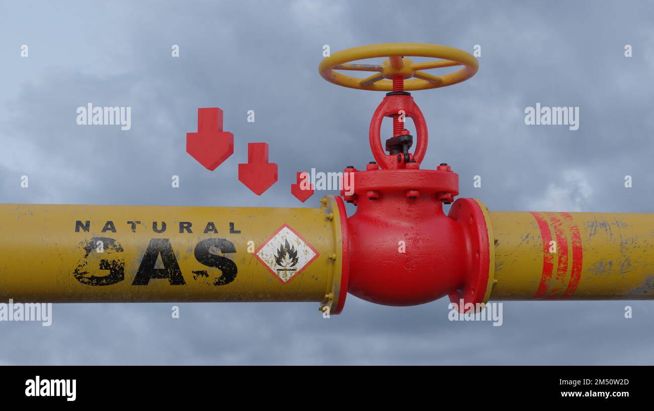 Gas Decrease, valve on the main gas pipeline, with Pipes of gas
