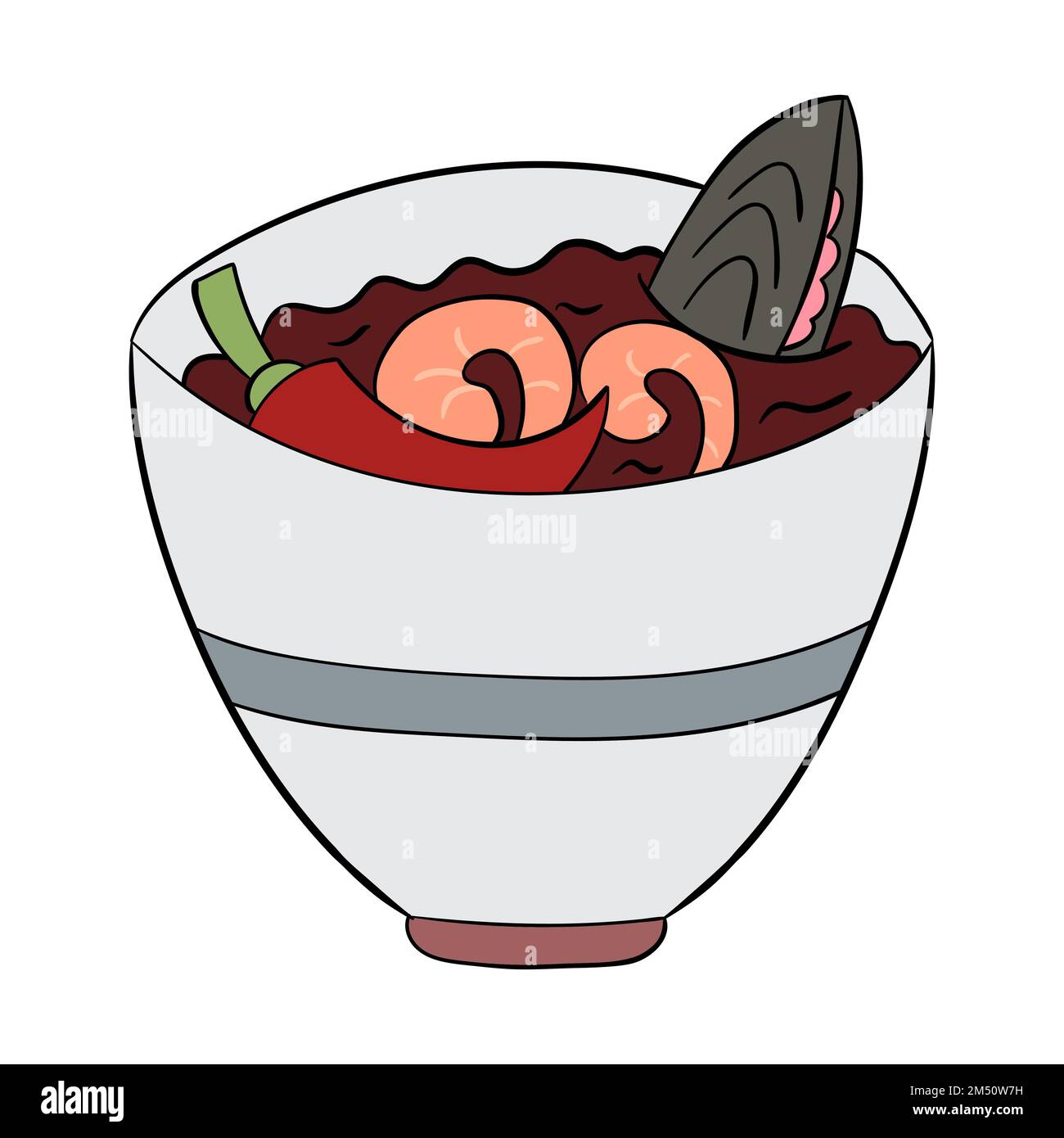 Tom yam soup Thai food with shrimp and mussels. vector illustration Stock Vector