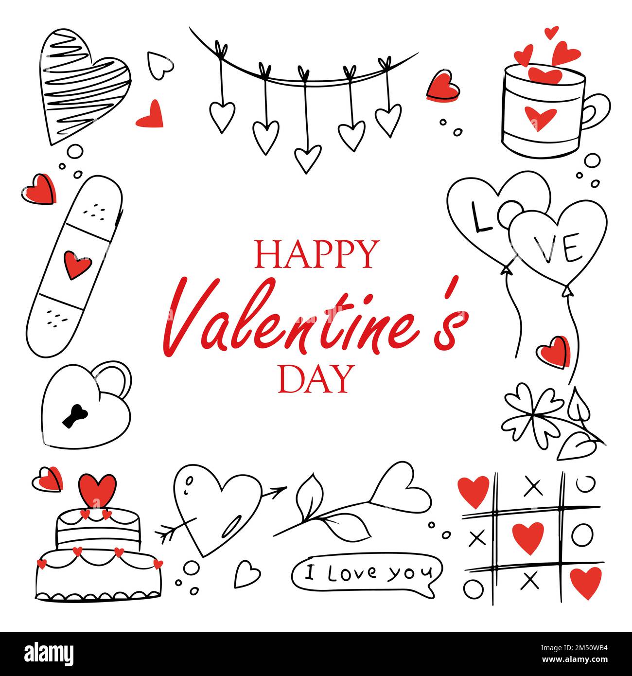 doodle collection of valentines day elements in hand drawn style Stock ...