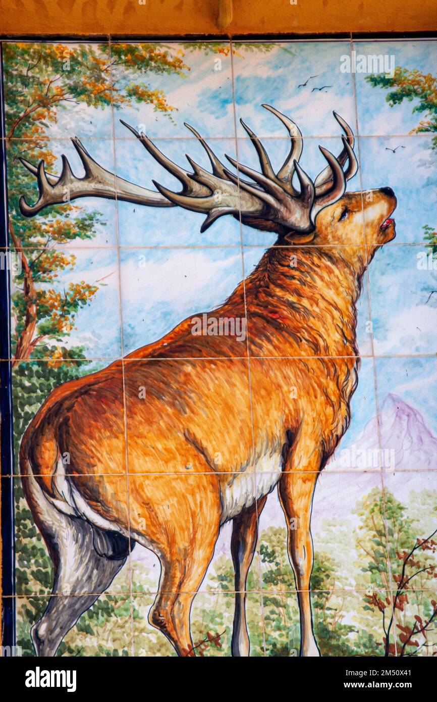 A Ceramic design painting azulejos of a deer Talavera de la Reina, Stock Photo
