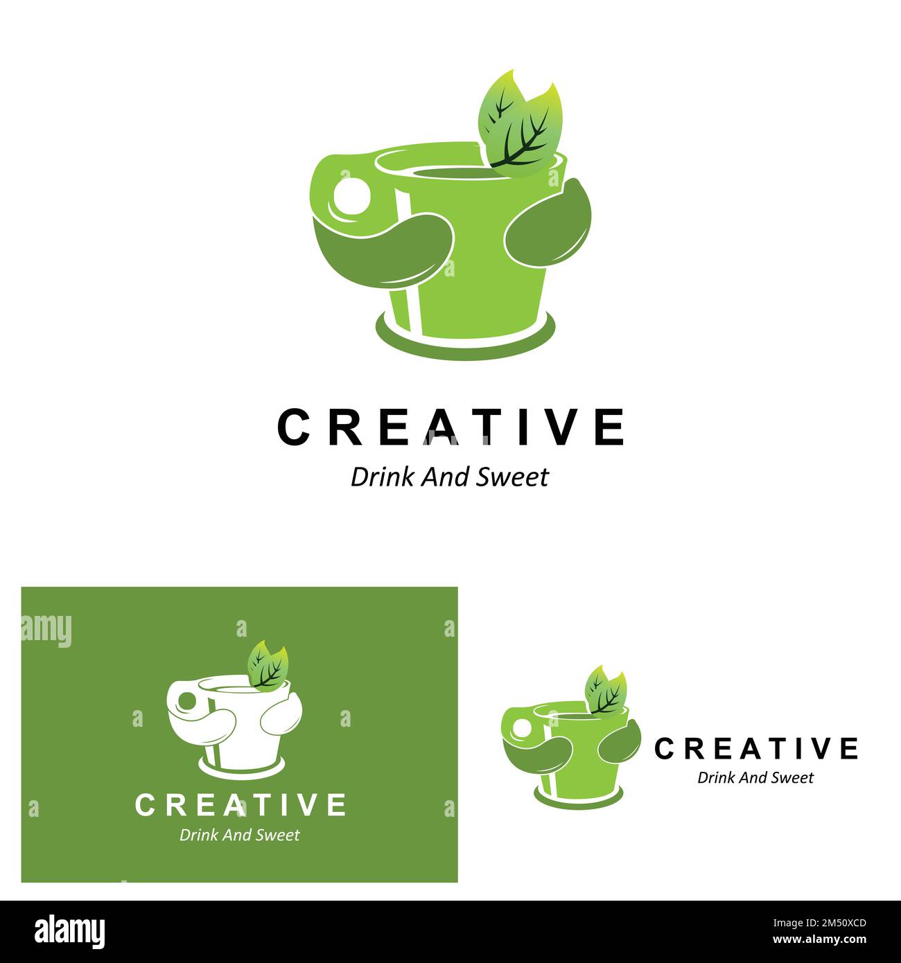 Vector Illustration of green plant matcha logo made as matcha drink or