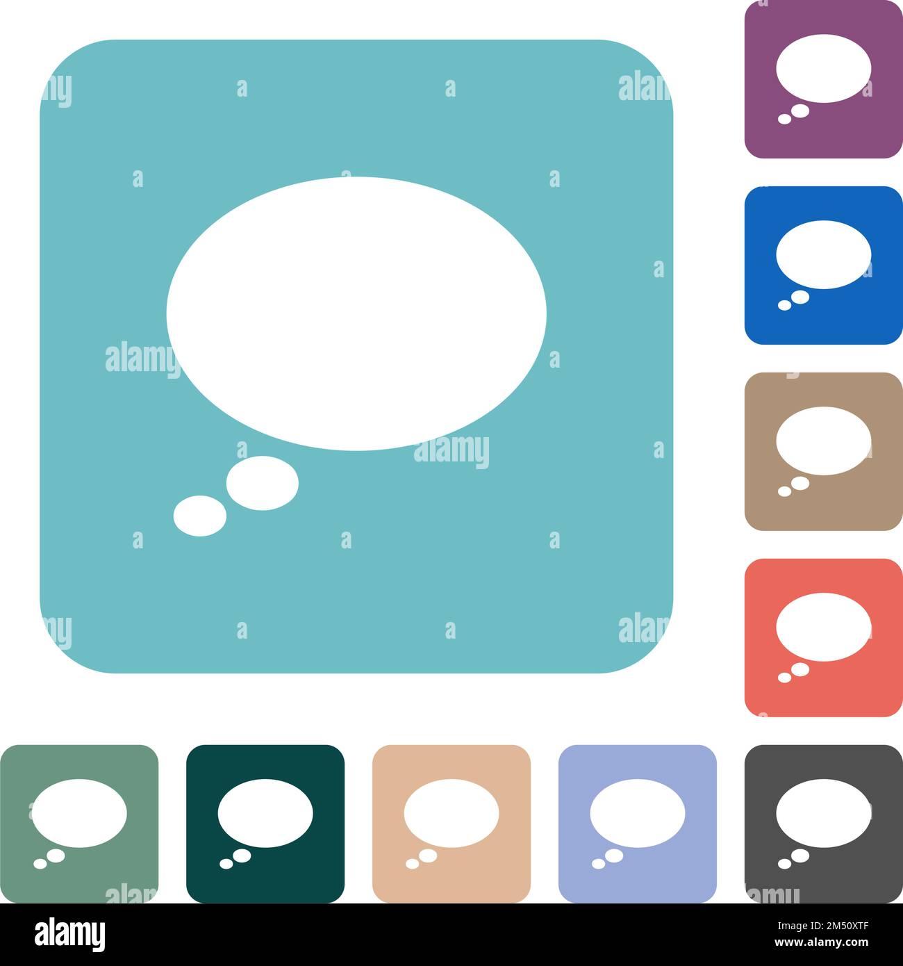 Single oval thought bubble solid white flat icons on color rounded square backgrounds Stock Vector