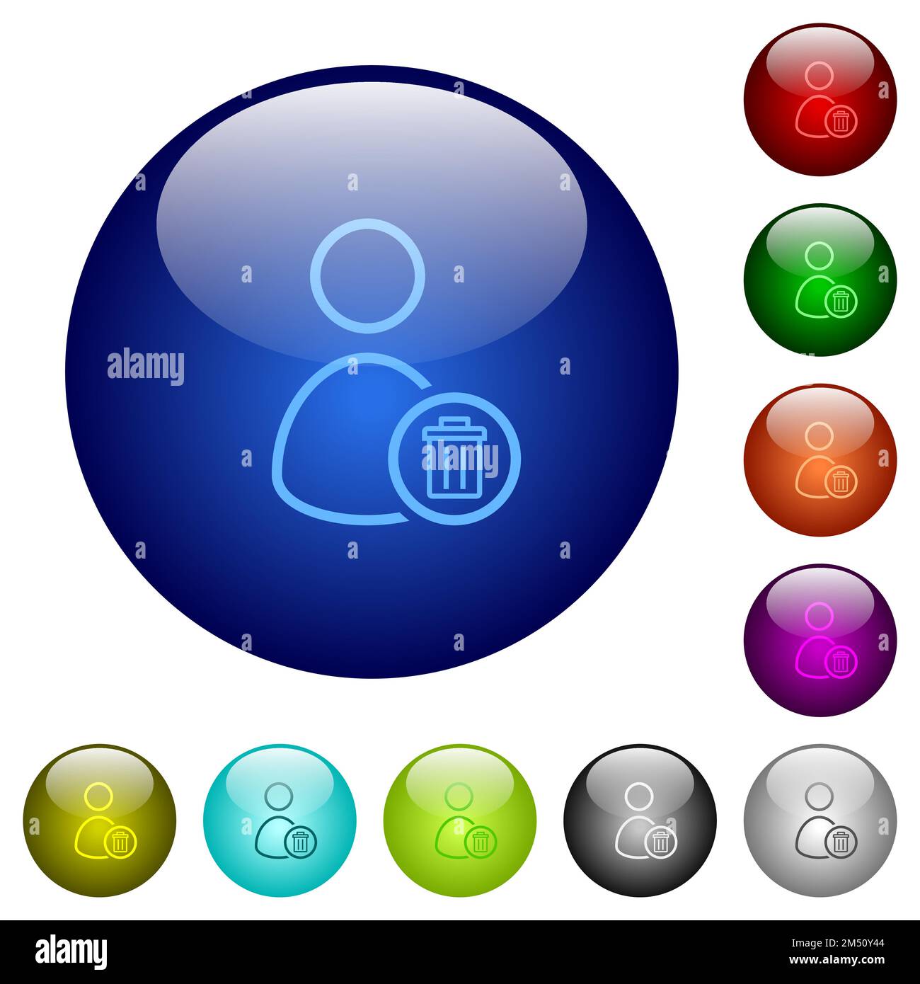 Delete user outline icons on round glass buttons in multiple colors ...