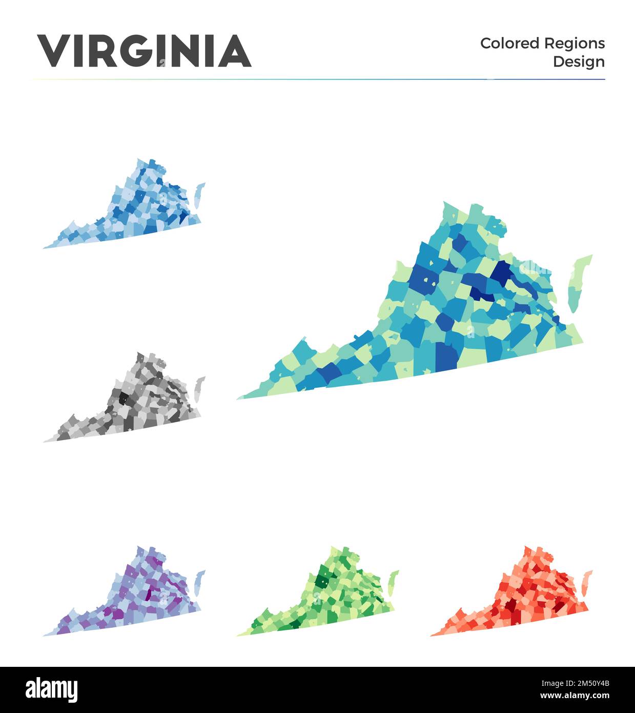 Virginia map collection. Borders of Virginia for your infographic. Colored us state regions