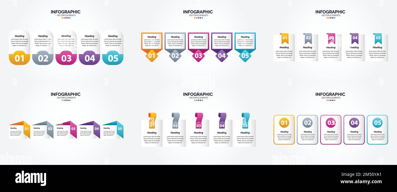 Our vector infographics pack of 6 includes 5 steps and timelines Stock ...