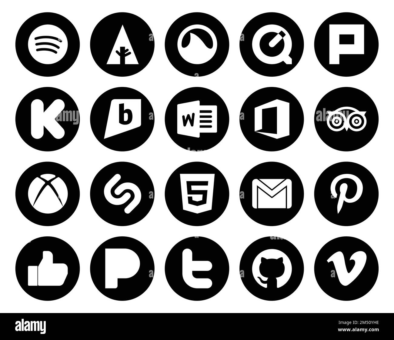 20 Social Media Icon Pack Including pinterest. email. office. gmail. shazam Stock Vector