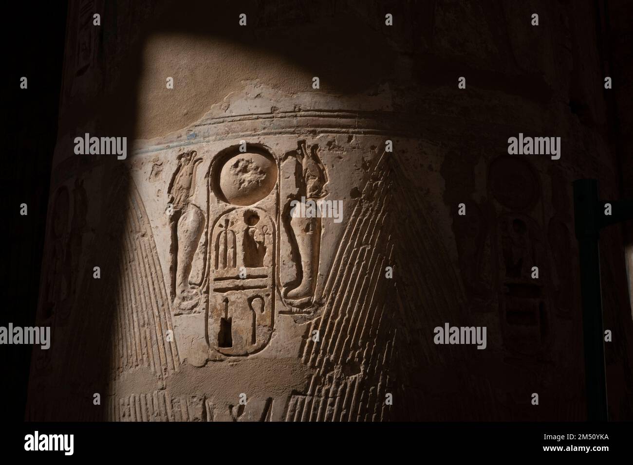 Cartouche of Rameses III at The Temple of Medinet Habu, West Bank of the Nile Luxor,  Egypt Stock Photo
