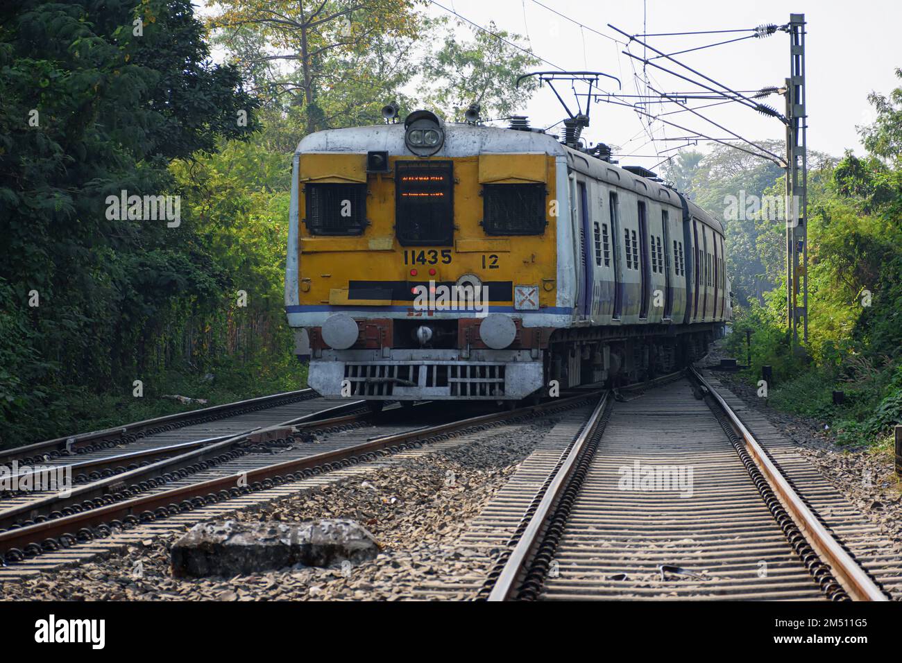 A view of local train of Eastern Railway in Indian Railway system running in city Kolkata, West Bengal, India Stock Photo