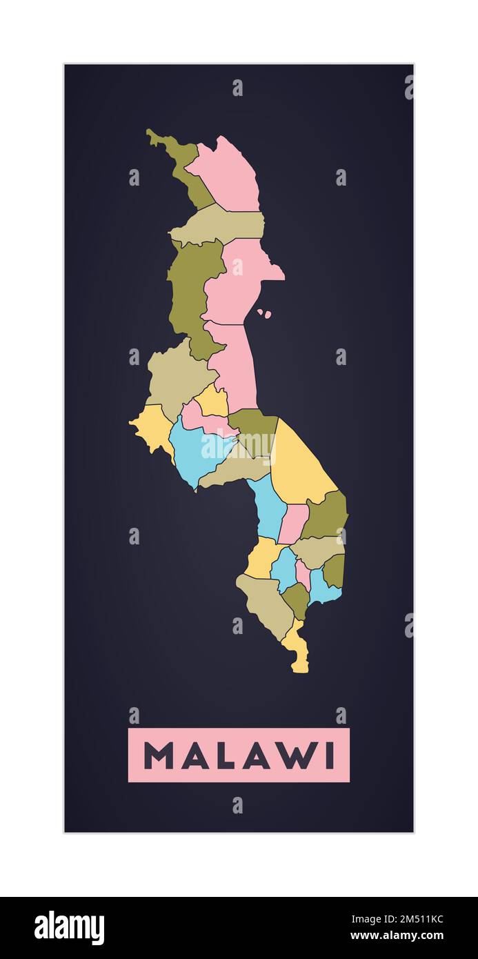 Malawi map. Country poster with regions. Shape of Malawi with country