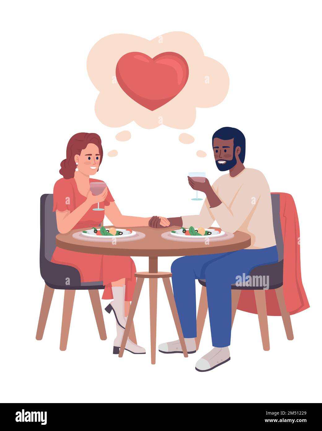 Romantic dinner semi flat color vector characters Stock Vector