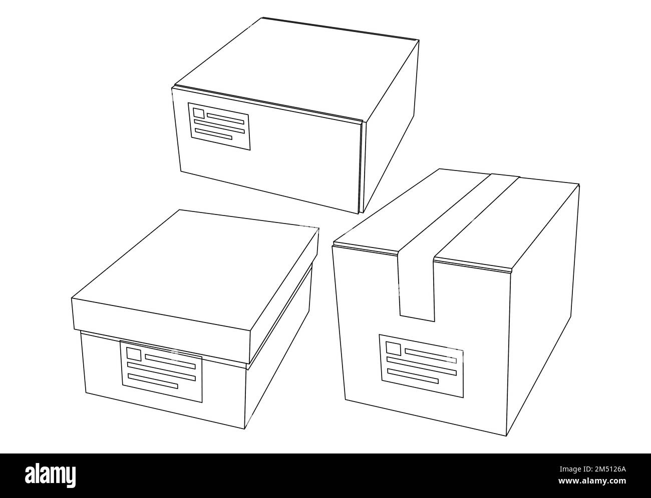 Cardboard boxes set for delivery and storage. Isolated carton crates