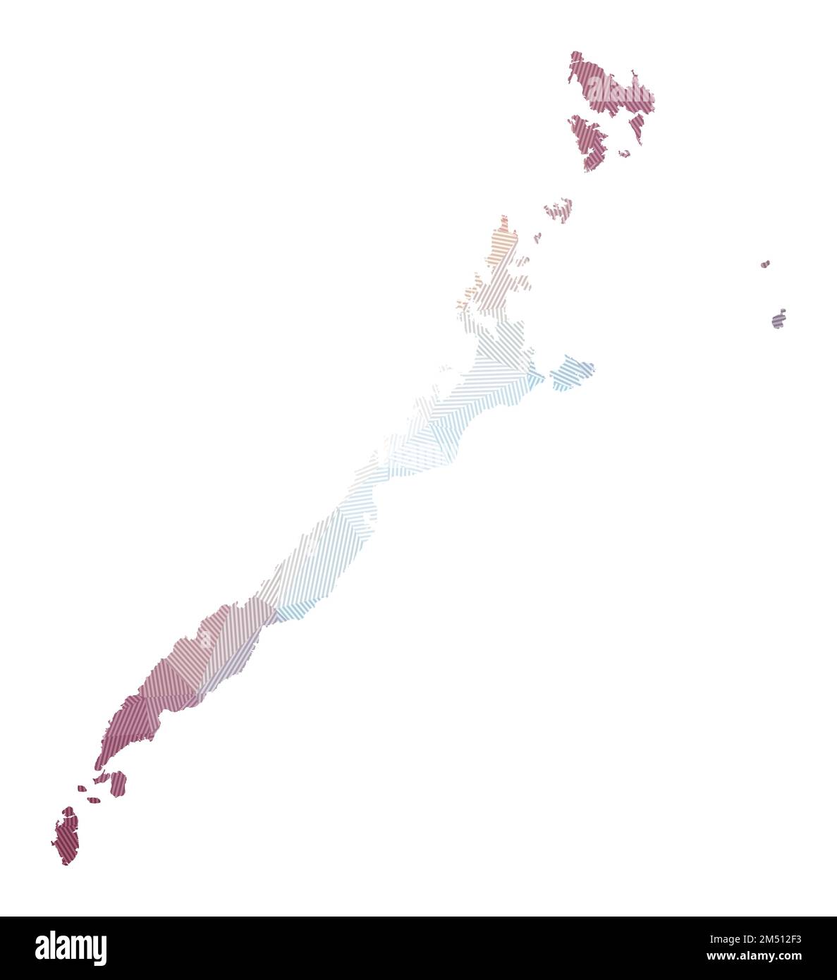 Map of Palawan. Low poly illustration of the island. Geometric design with stripes. Technology, internet, network concept. Vector illustration. Stock Vector