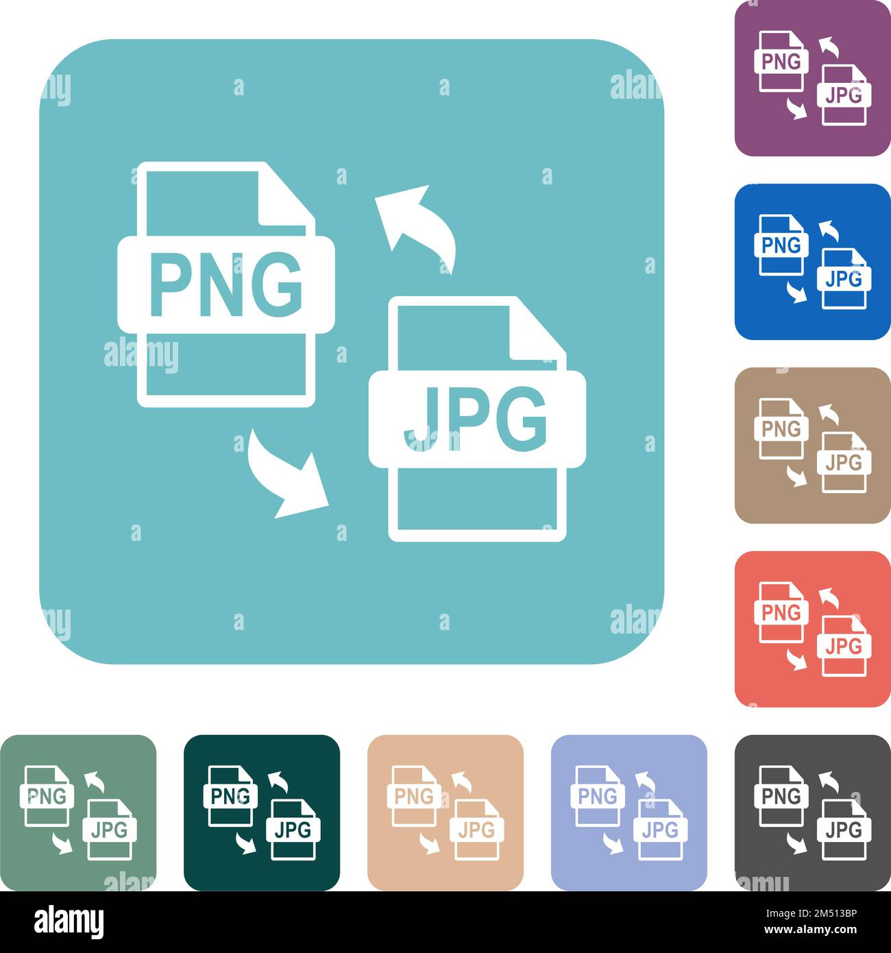 PNG JPG file conversion white flat icons on color rounded square ...