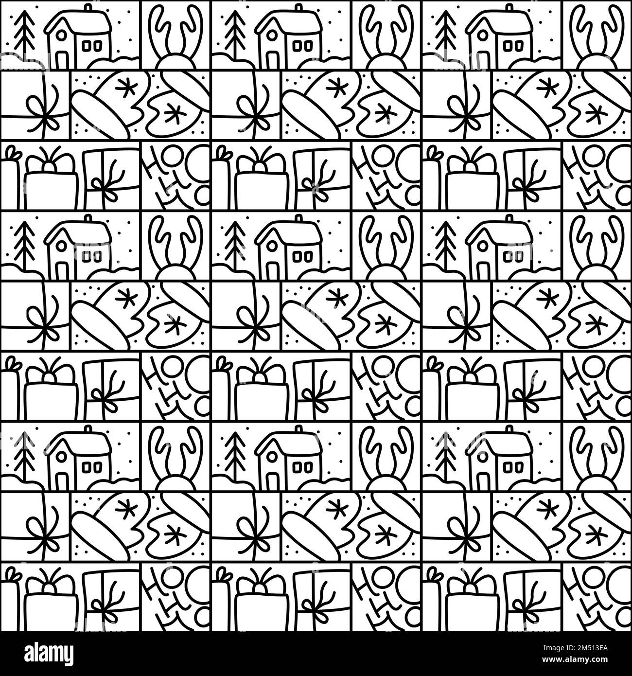 Christmas logo advent seamless pattern snowflake, gift box, house