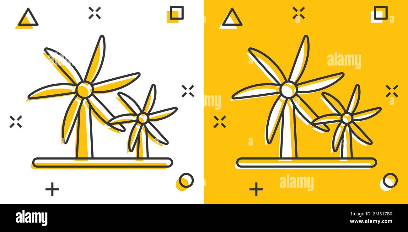 Wind power plant icon in comic style. Turbine cartoon vector ...