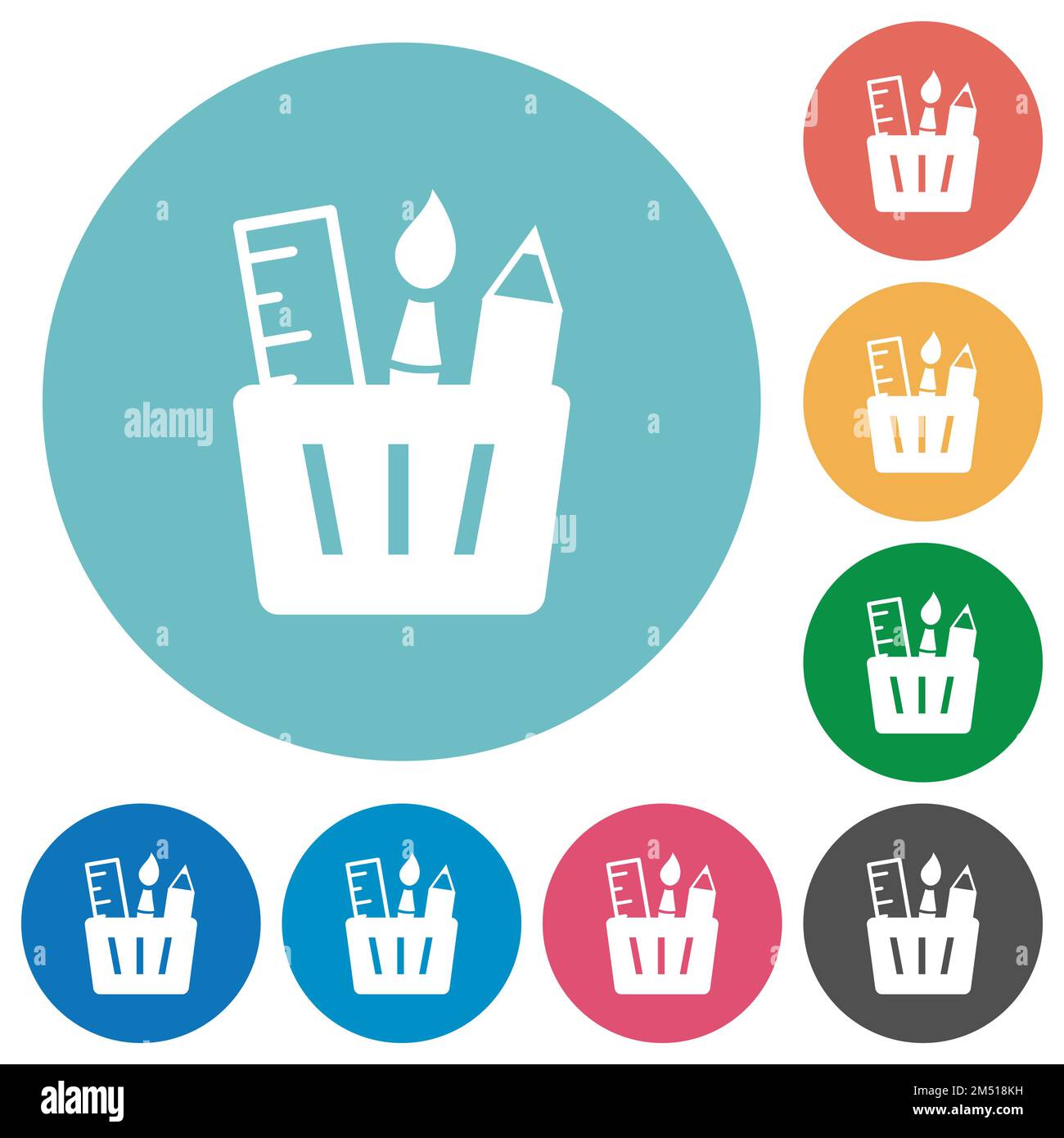 Drawing tools solid flat white icons on round color backgrounds Stock Vector