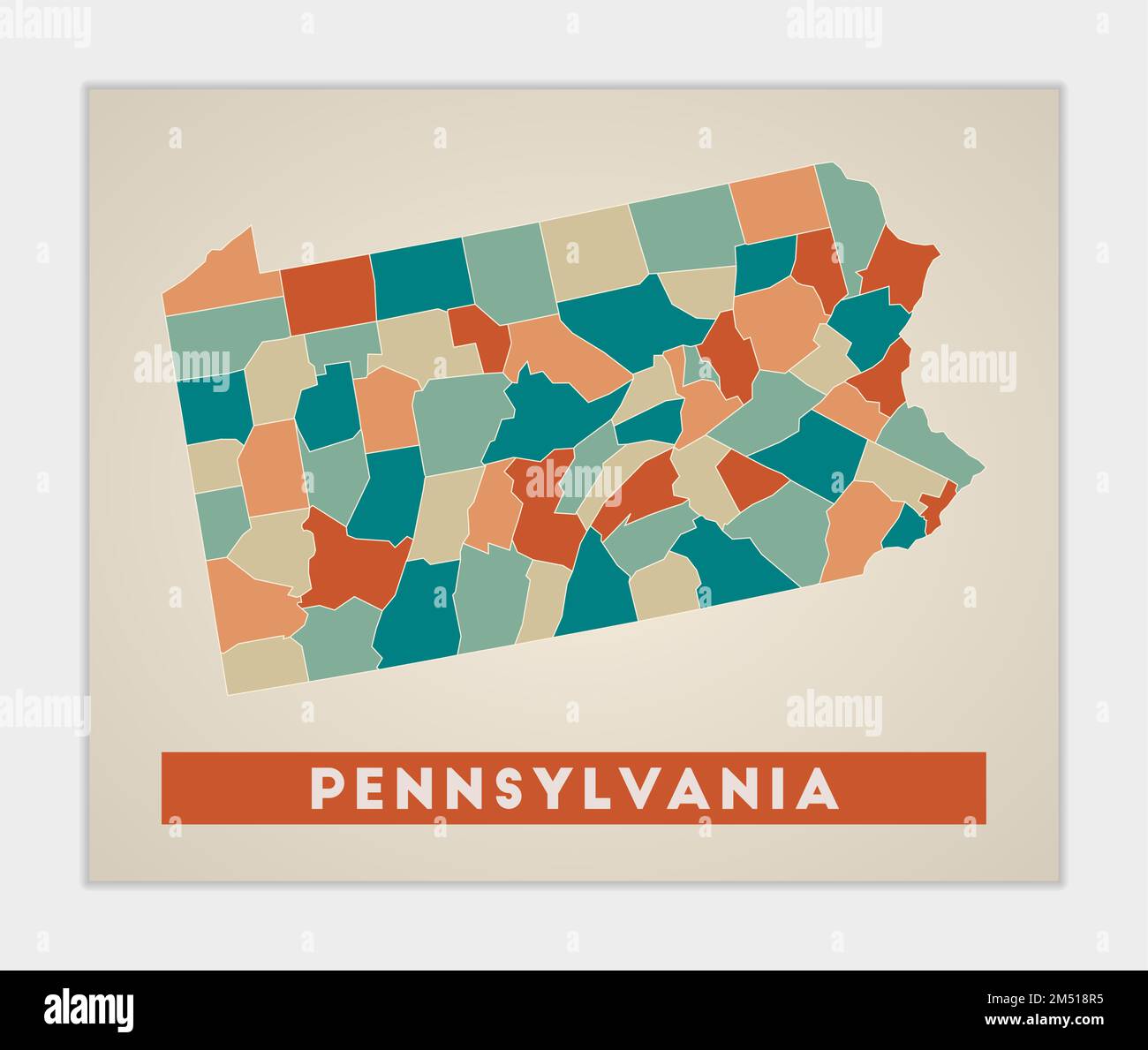 Pennsylvania poster. Map of the us state with colorful regions. Shape ...