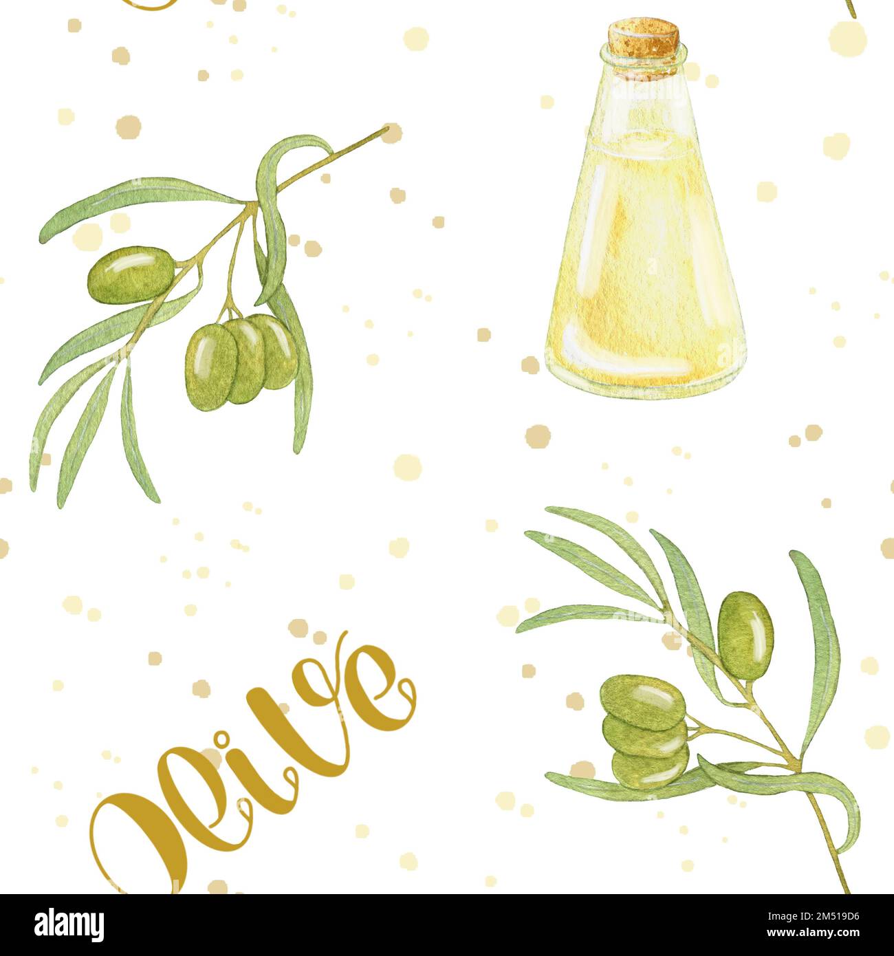 Watercolor Olive Seamless Pattern. Illustration with Green Olives and ...