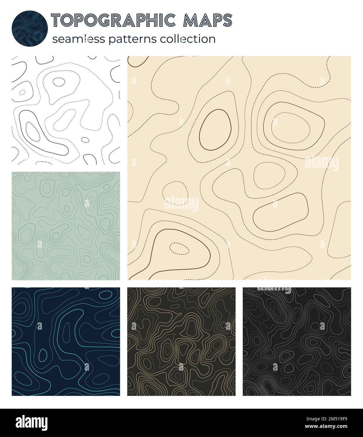 Topographic maps. Attractive isoline patterns, seamless design ...