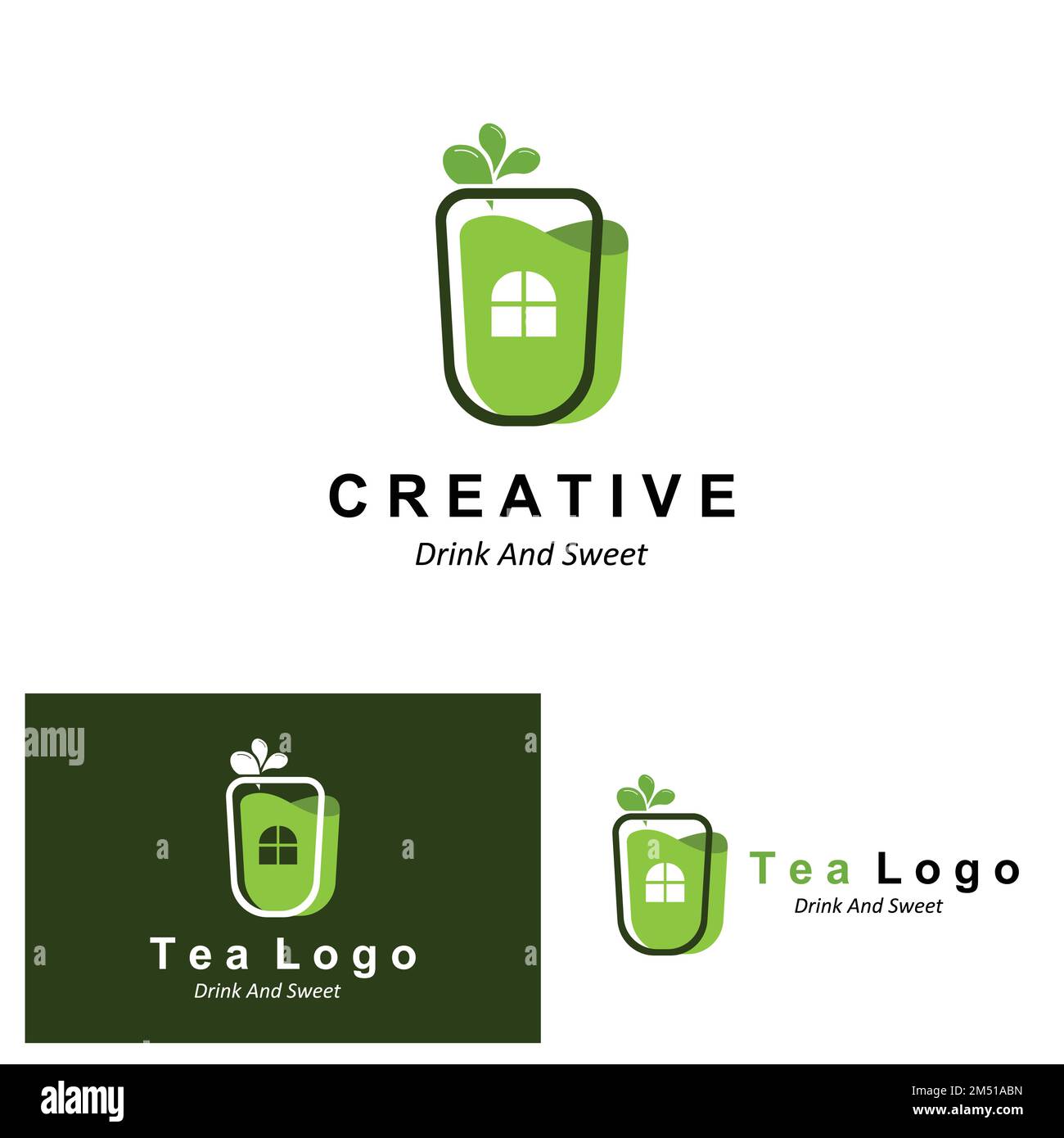 Vector Illustration of green plant matcha logo made as matcha drink or