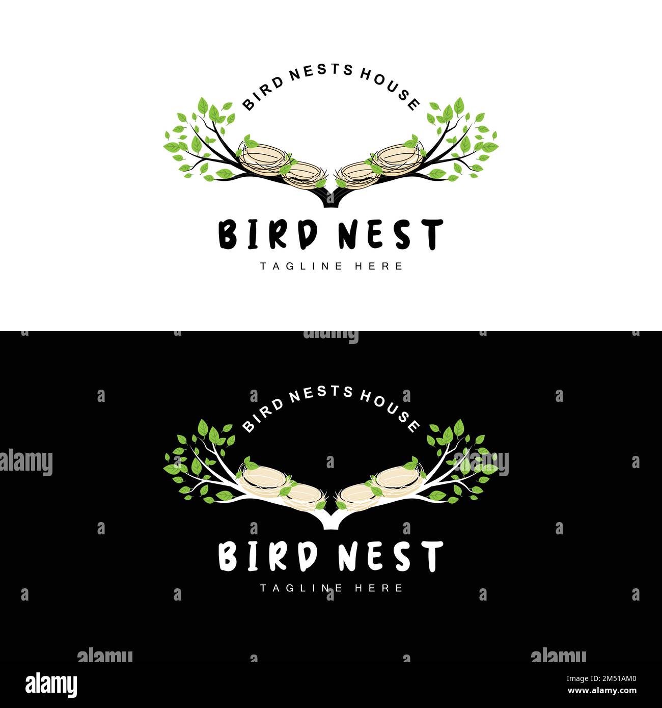 Bird's Nest Logo Design, Bird House Vector For Eggs, Bird Tree Logo
