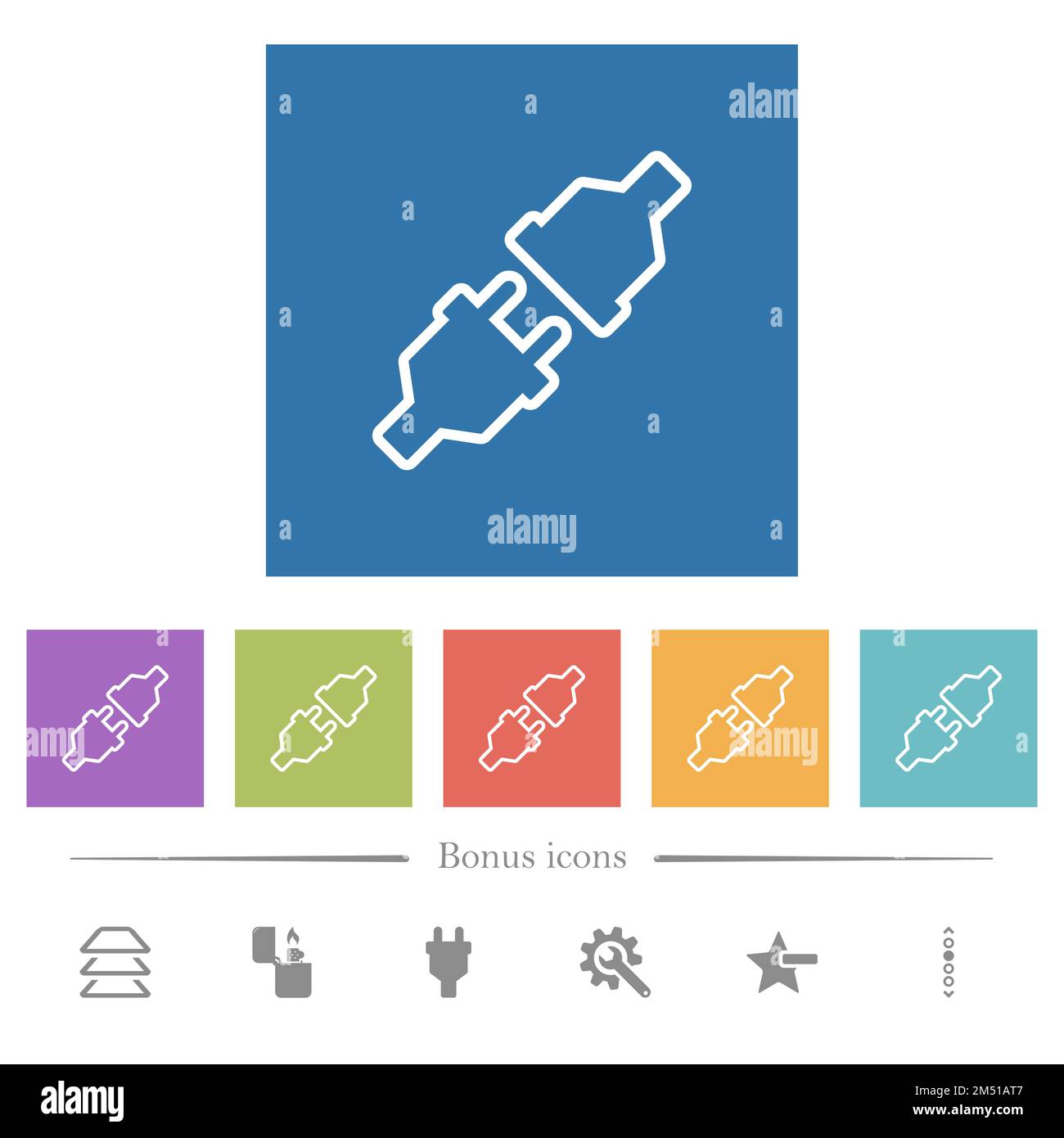 Unplugged power connectors outline flat white icons in square ...