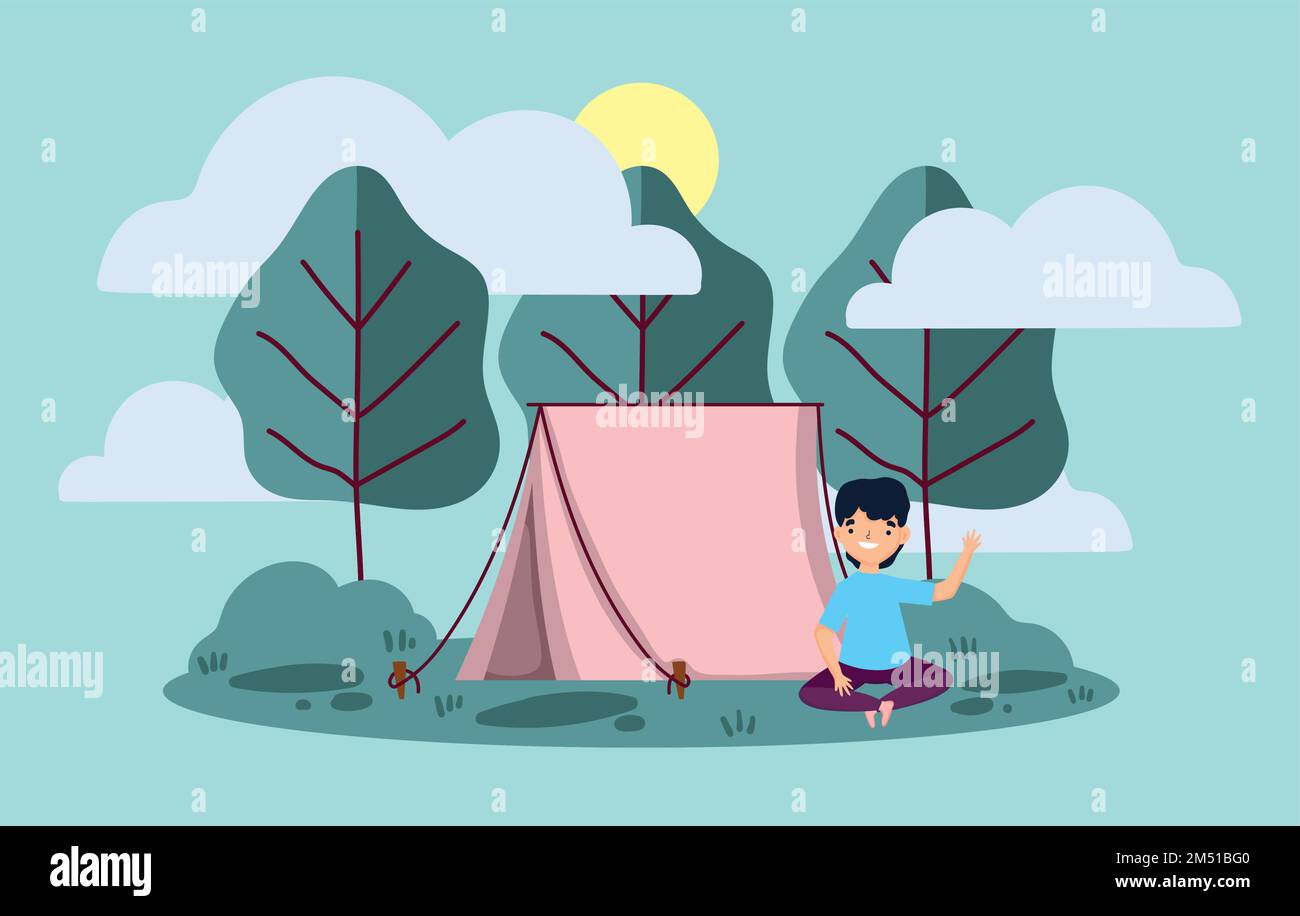 Boy camping in tent Stock Vector Images - Alamy