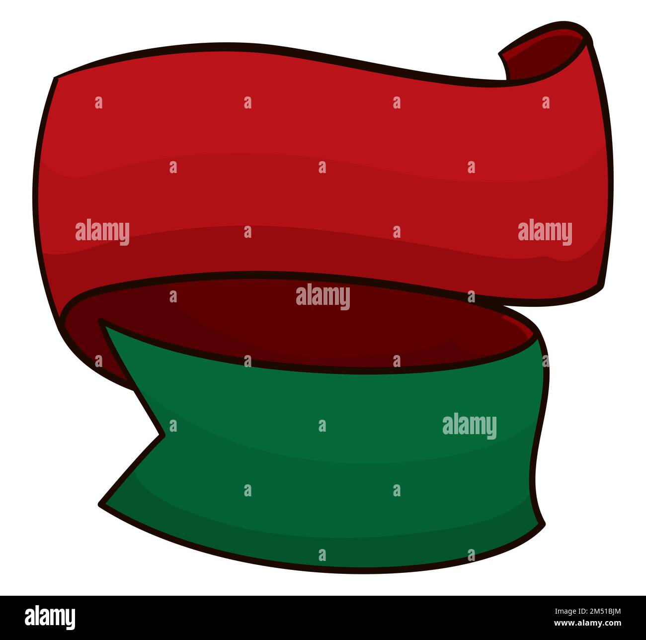 Curled ribbon template in green and red colors for Xmas season over ...