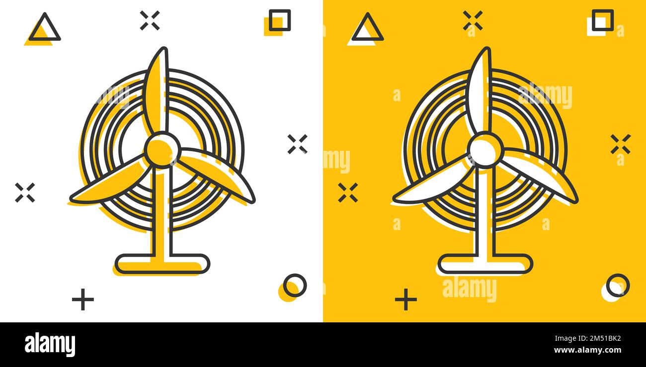 Wind power plant icon in comic style. Turbine cartoon vector ...