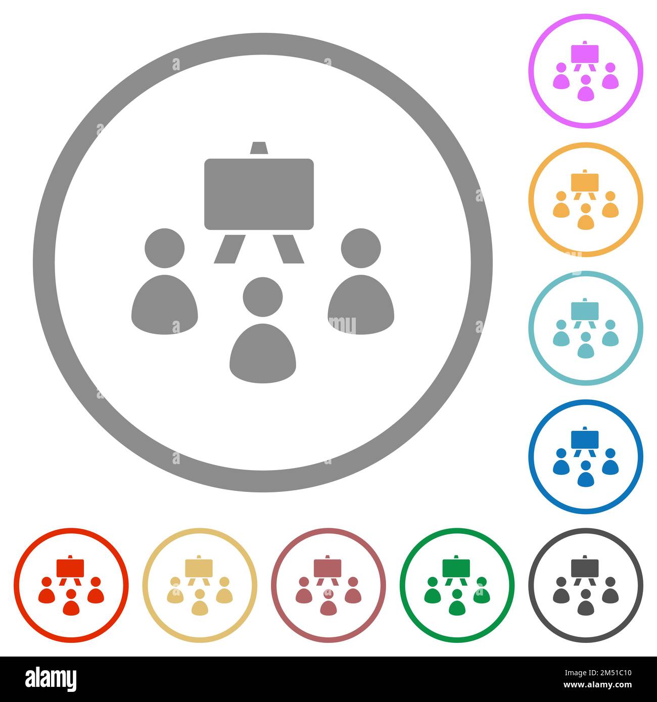 Classroom solid flat color icons in round outlines on white background Stock Vector