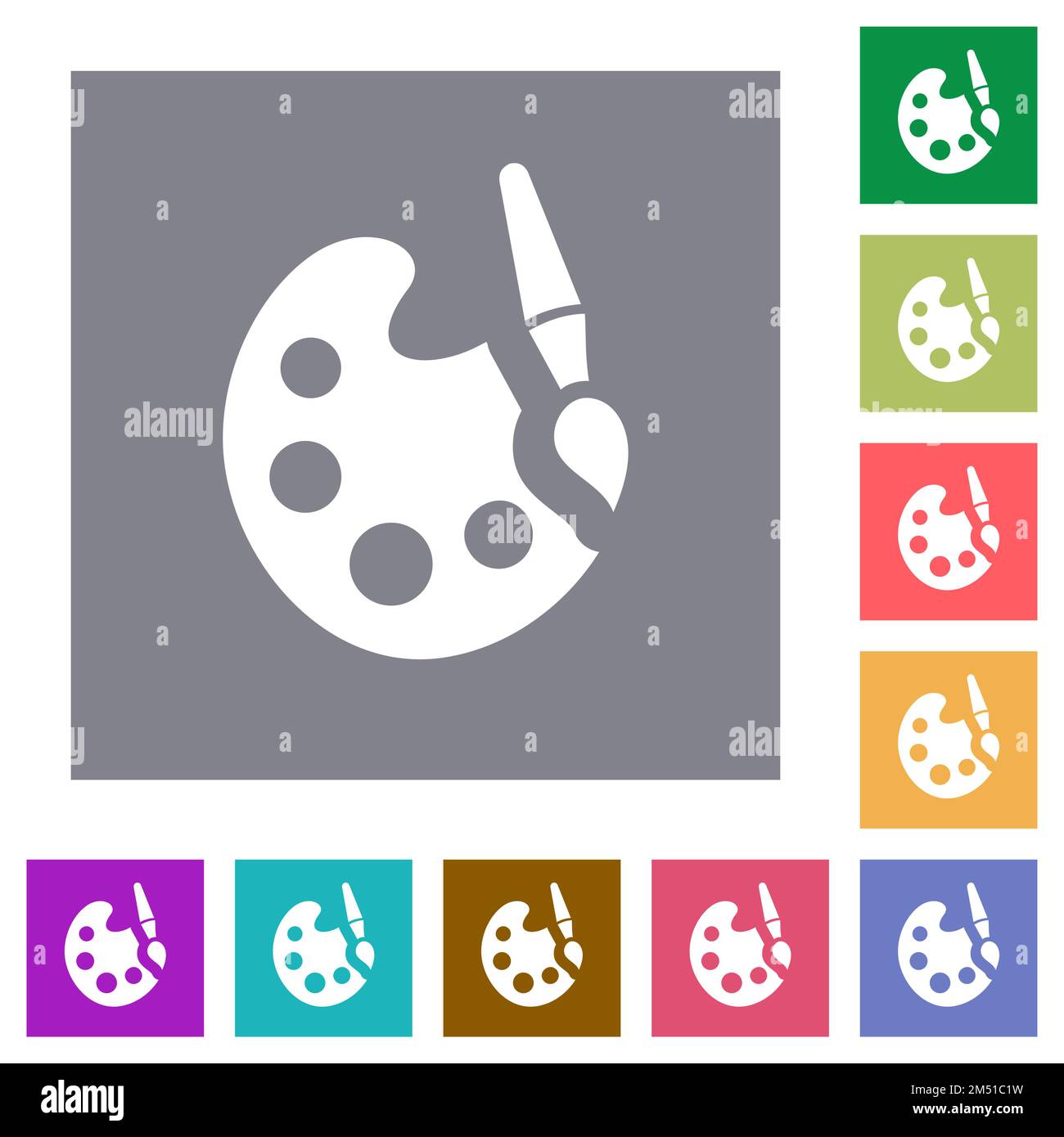 Paint kit solid flat icons on simple color square backgrounds Stock Vector