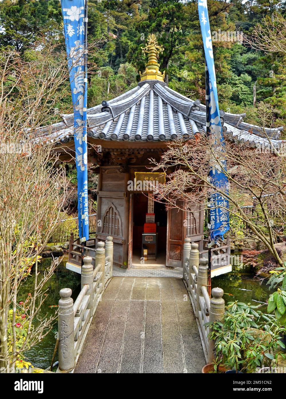 Daishō-in or Daisyō-in is a historic Japanese temple complex with many shrines and statues on Mount Misen, Itsukushima island, Japan. Stock Photo