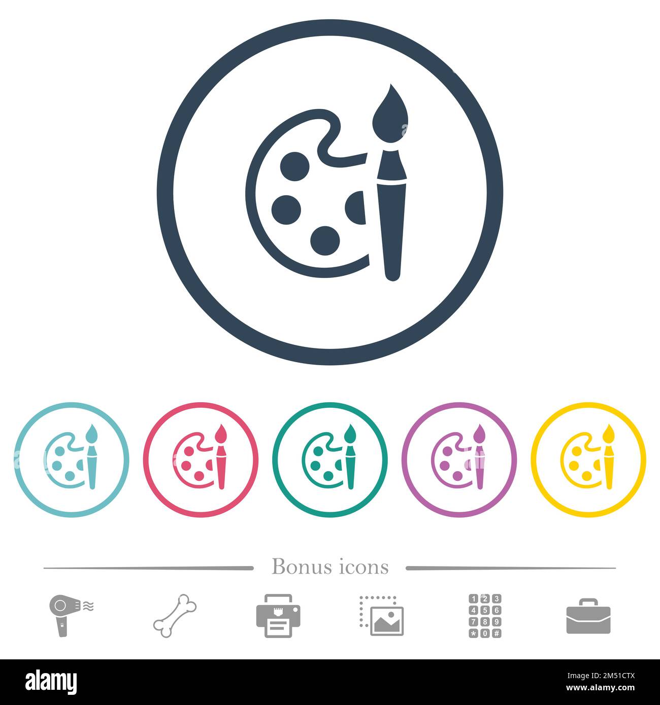 Paint kit alternate flat color icons in round outlines. 6 bonus icons ...