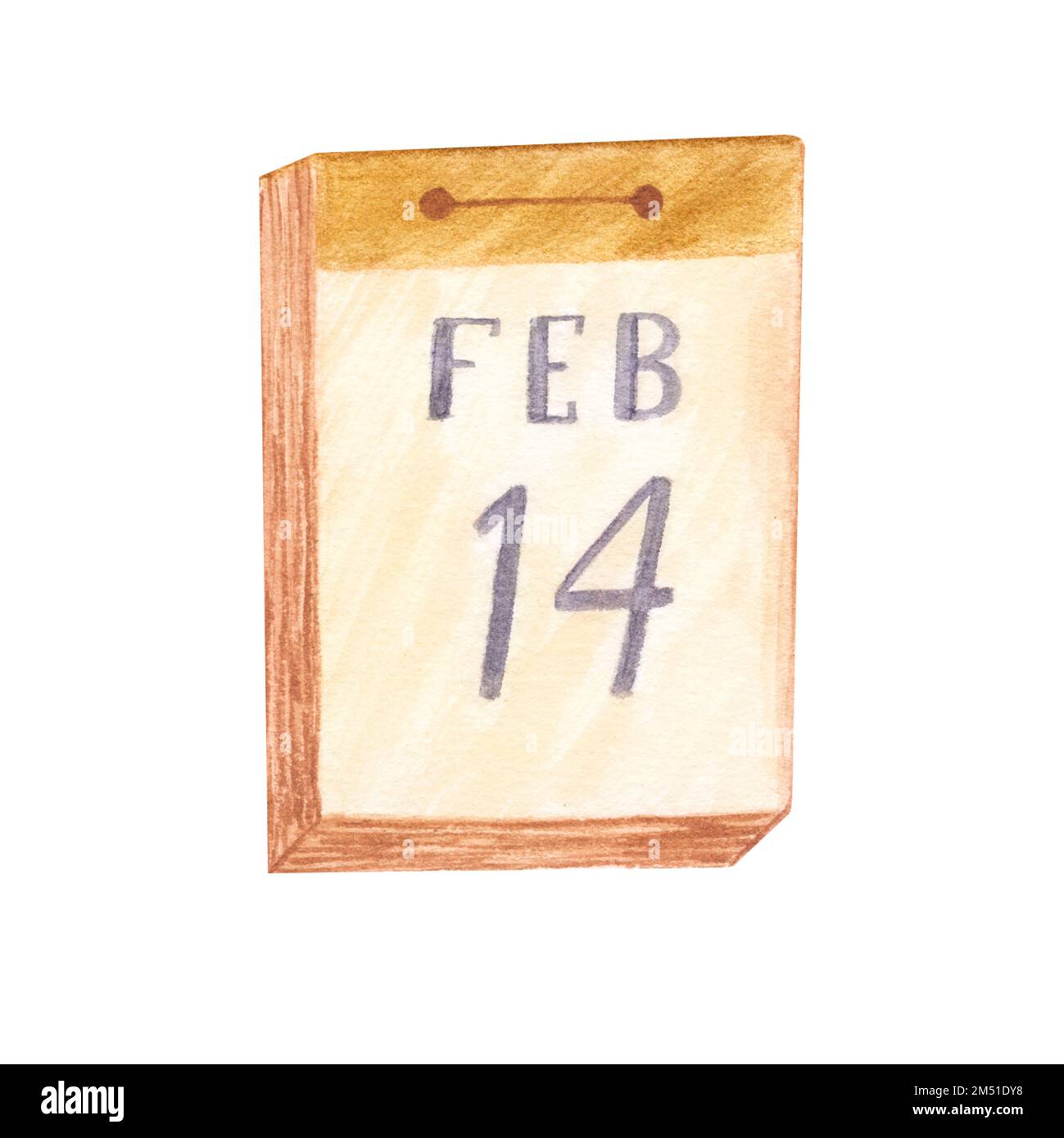 Calendar february 14 reminder valentine's day. Watercolor illustration