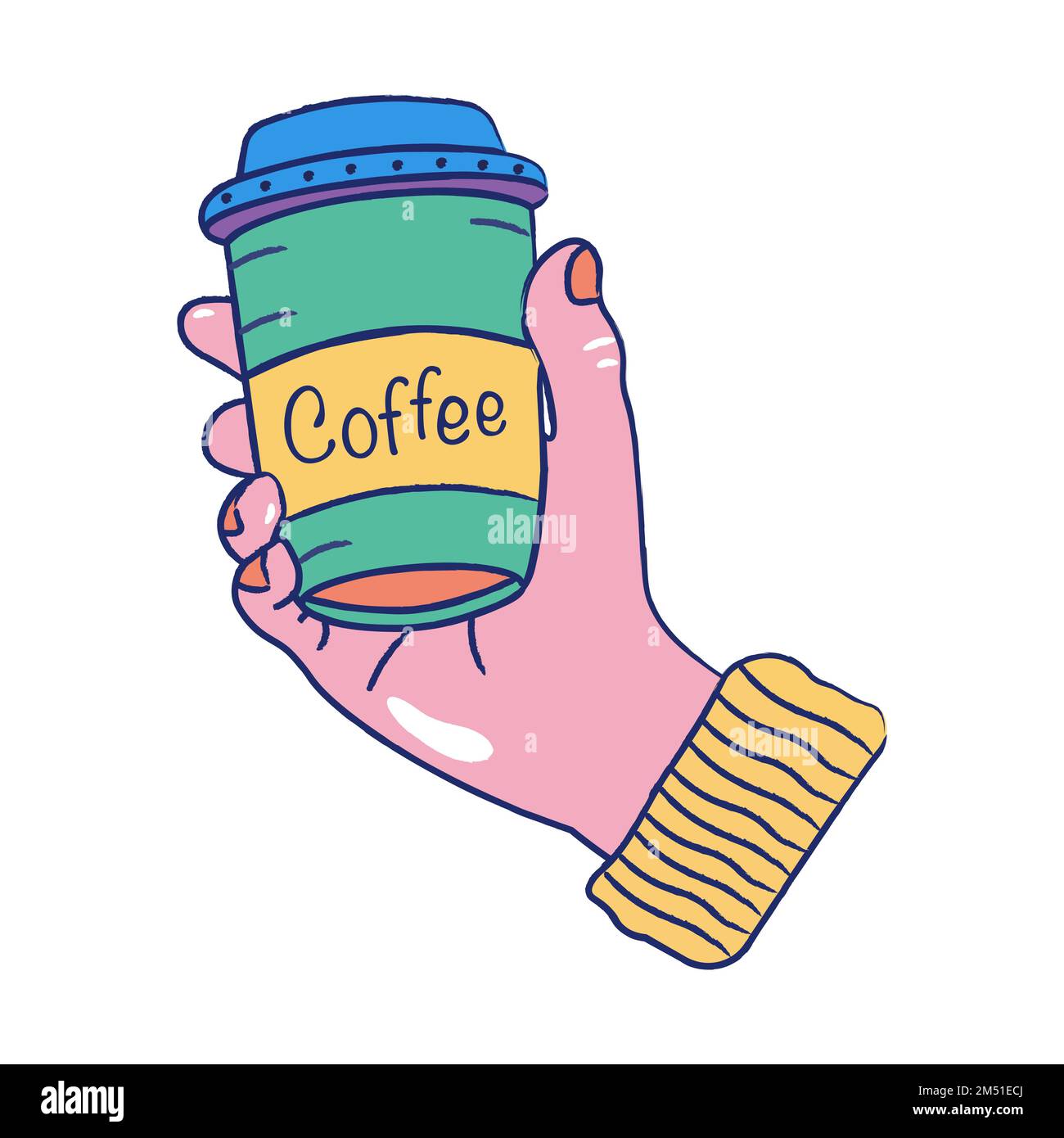 hand drawn hand holding takeaway coffee cup Stock Vector