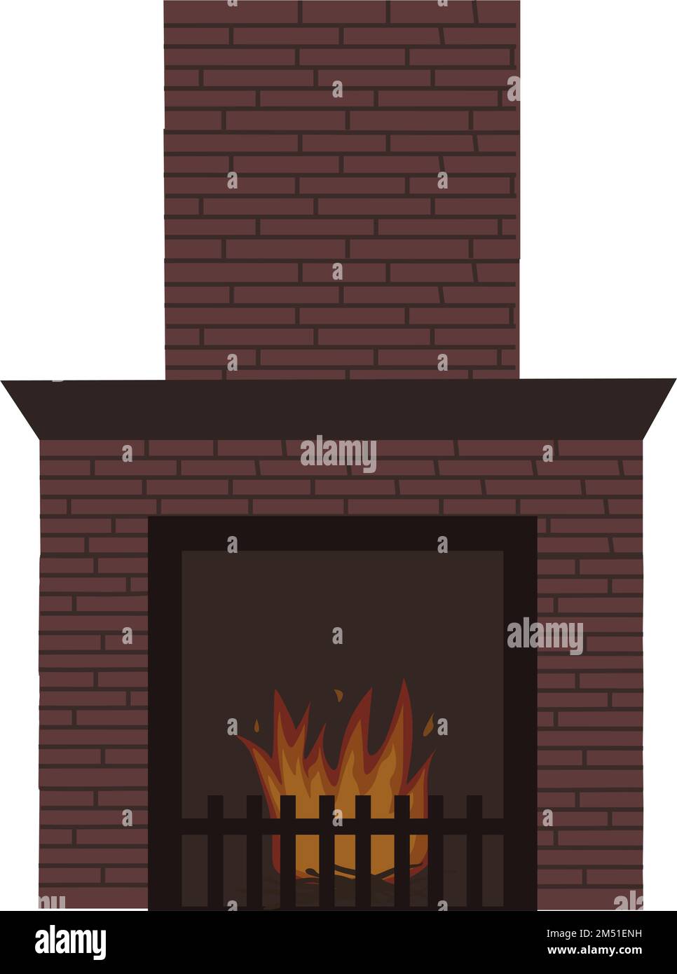 Chimney and fireplace with burning logs for home interior Stock Vector