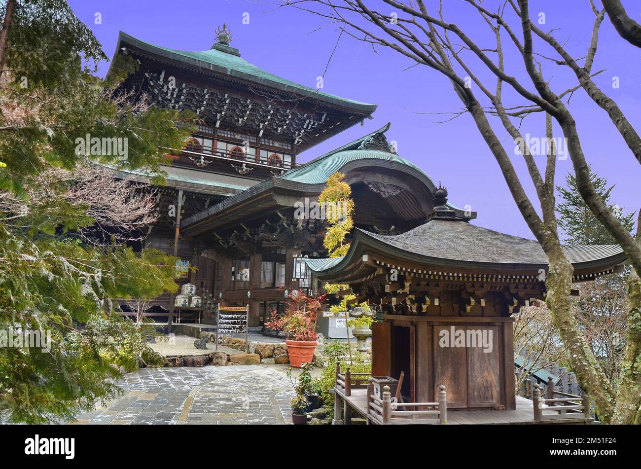 Daishō-in or Daisyō-in is a historic Japanese temple complex with many shrines and statues on Mount Misen, Itsukushima island, Japan. Stock Photo