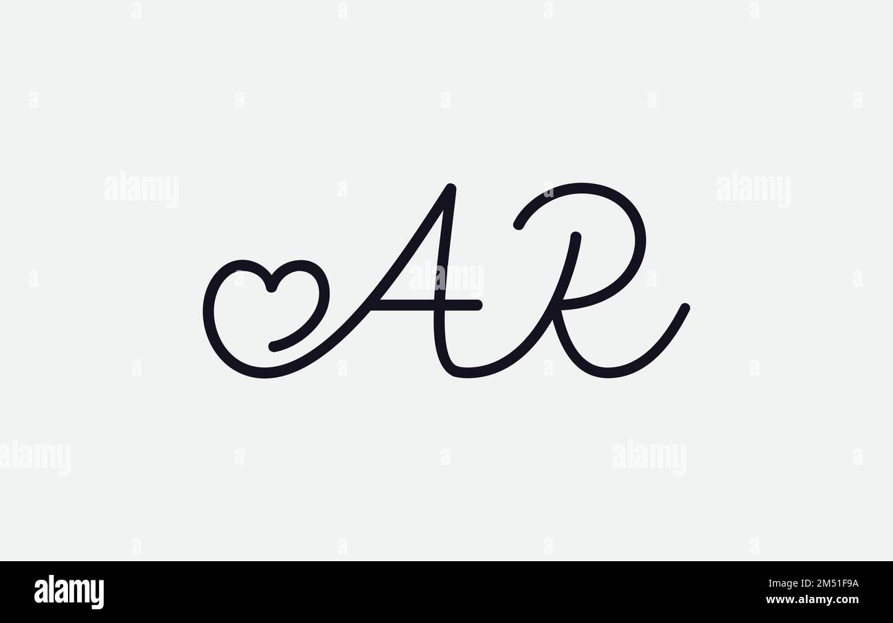AR love initial with red heart and rose Stock Vector | Adobe Stock
