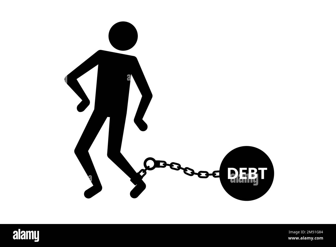 Human icon drowning chained with debt. Vector illustration Stock Vector