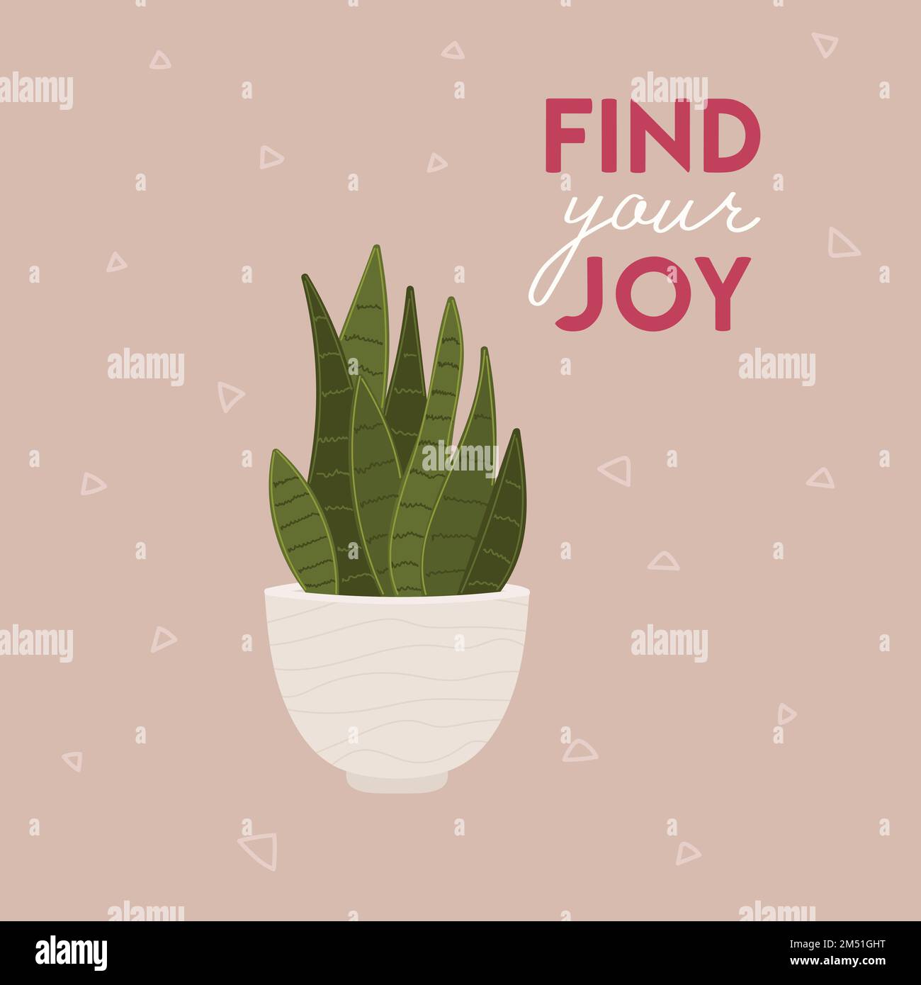 Aloe vera plant with Find your joy quote lettering. Hand draw vector