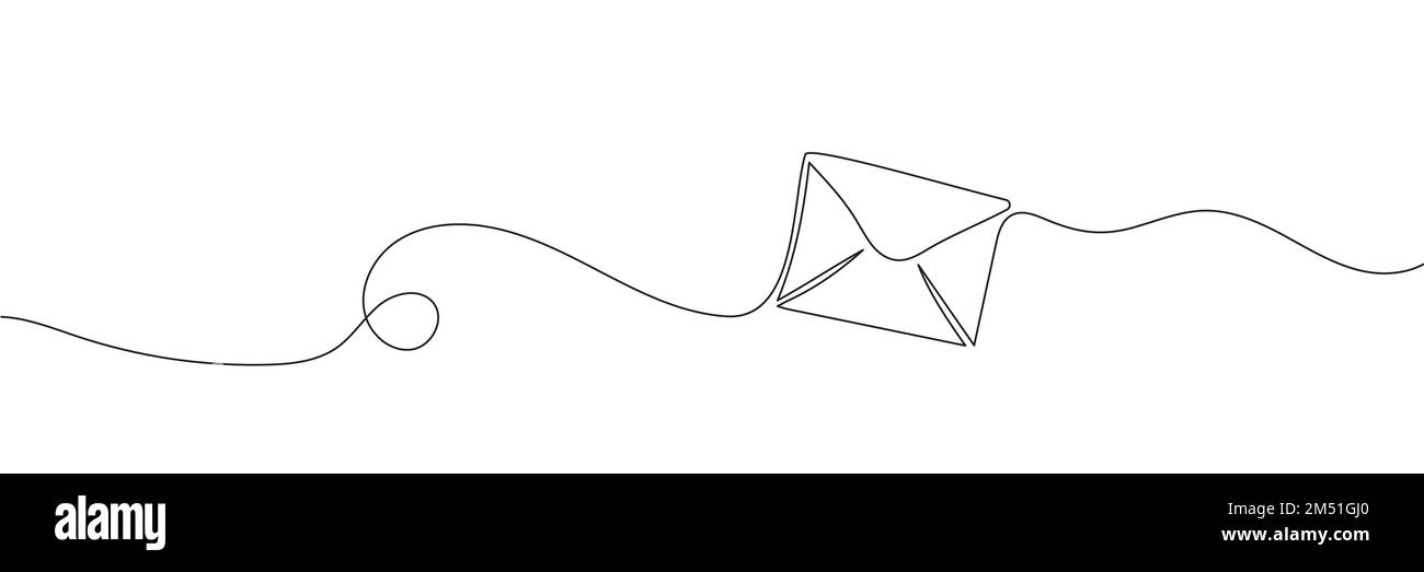 Paper envelope drawn in one line on a white background Stock Vector
