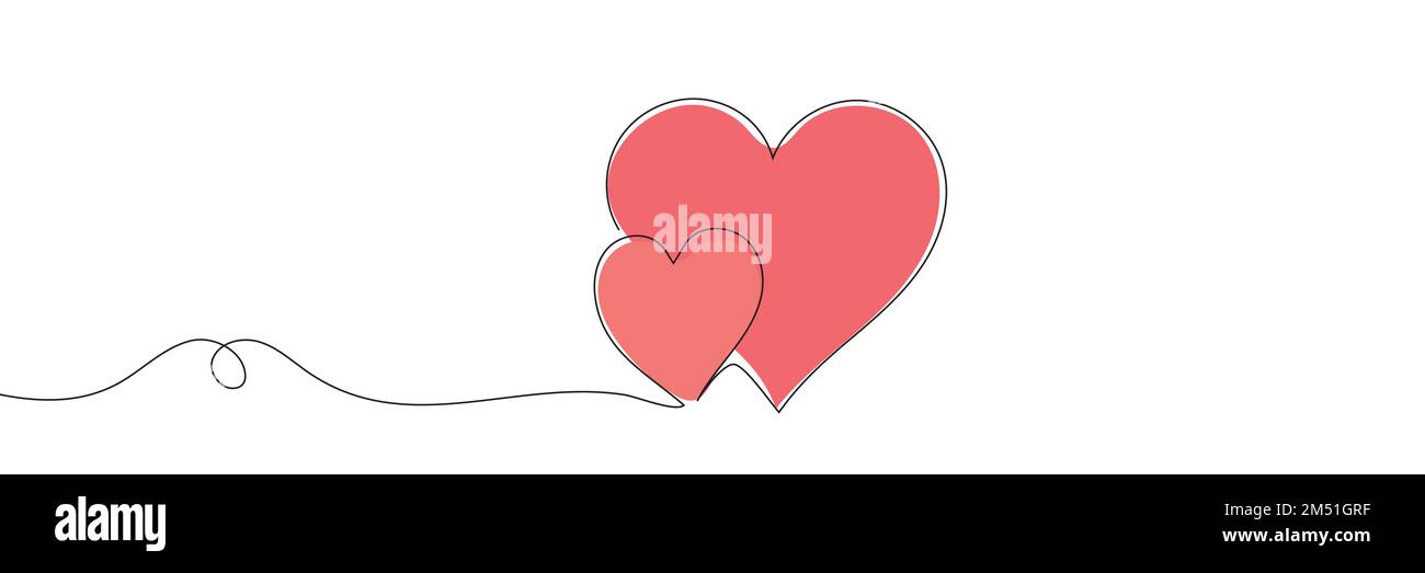 Continuous line drawing of love sign with two hearts on white ...