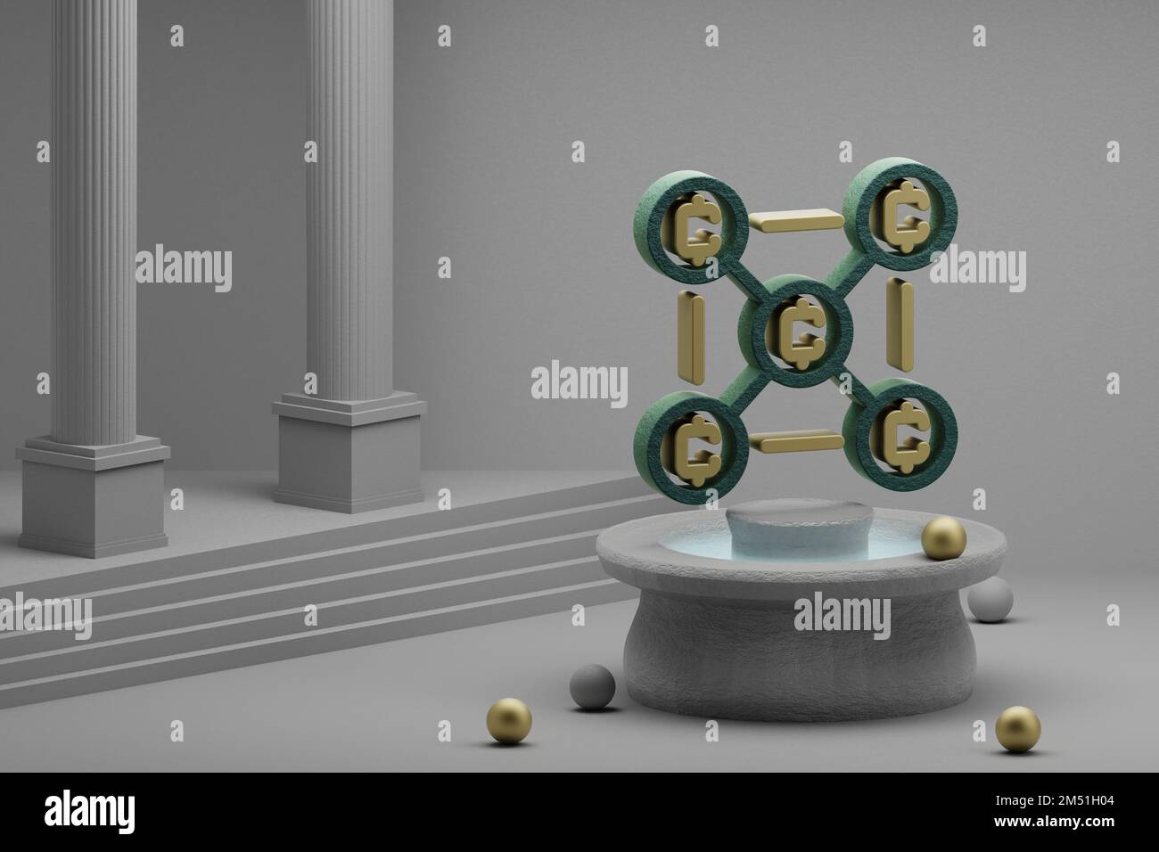 Beautiful illustrations Blockchain Coins symbol icon on a fountain and ...