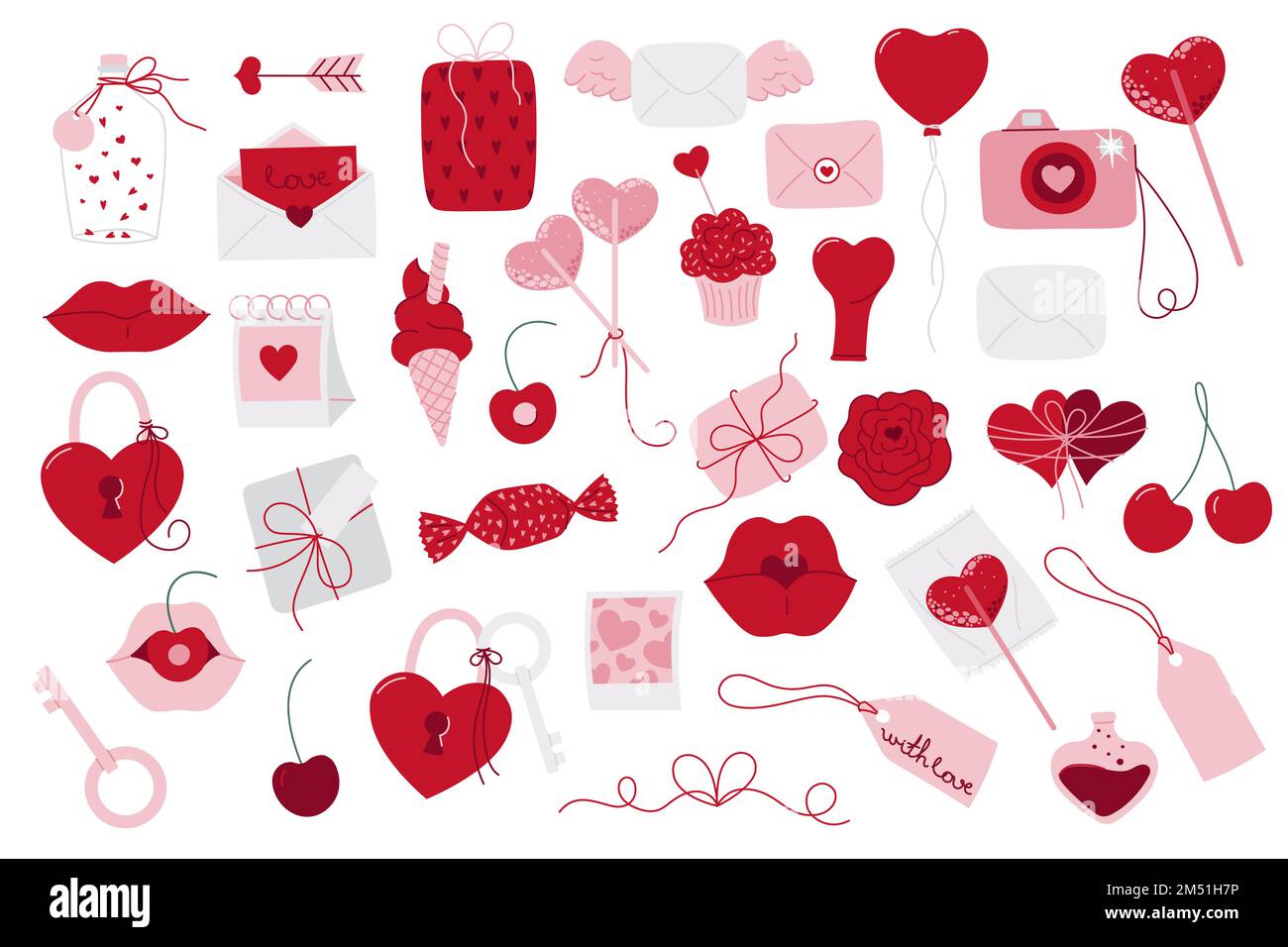 Valentines big set. Love elements. Simple vector illustration in doodle ...