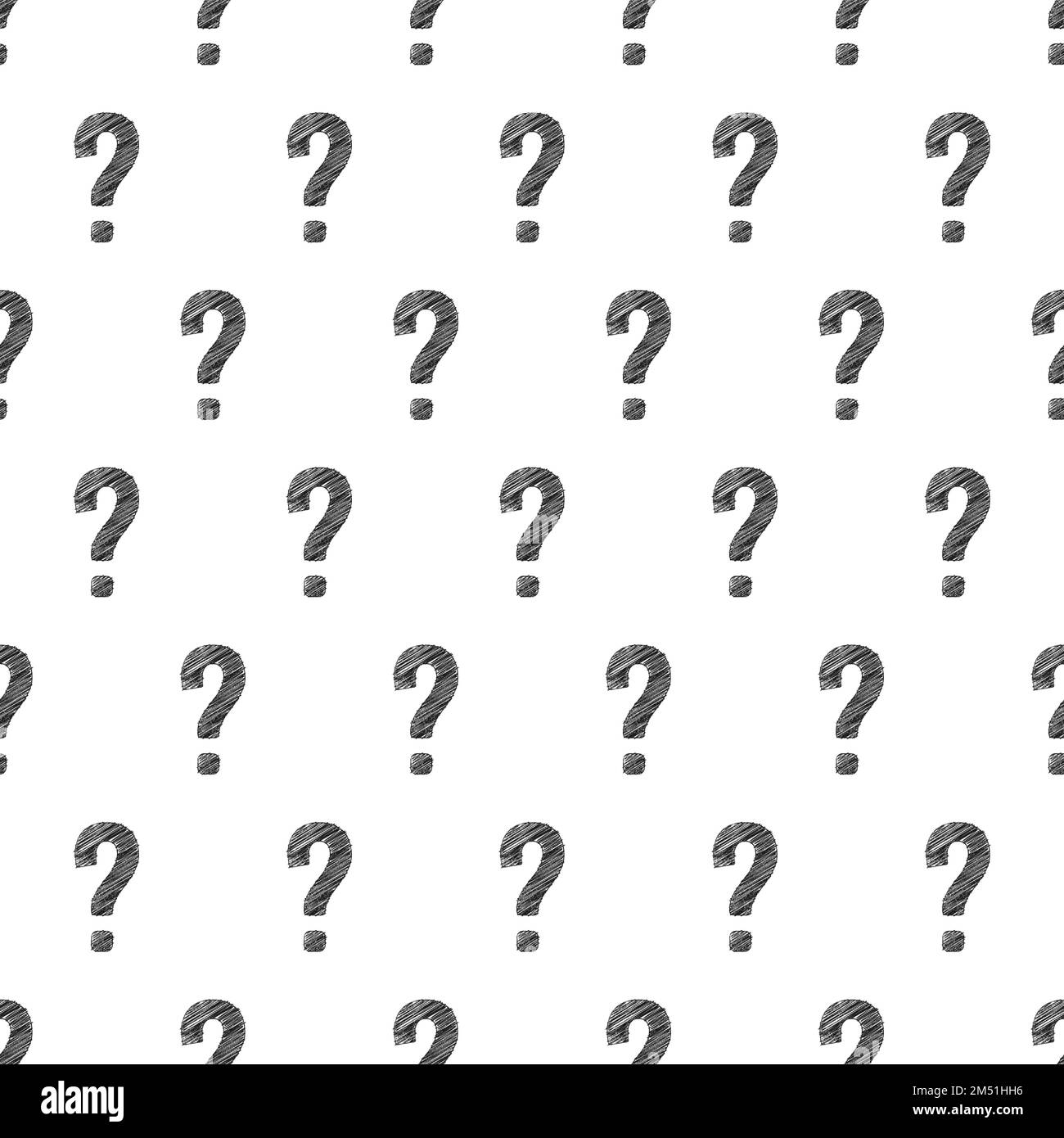 Question mark seamless pattern. Repeating interrogation patern. Hand drawn black simple icon on white sample background. Repeated modern wallpaper Stock Vector