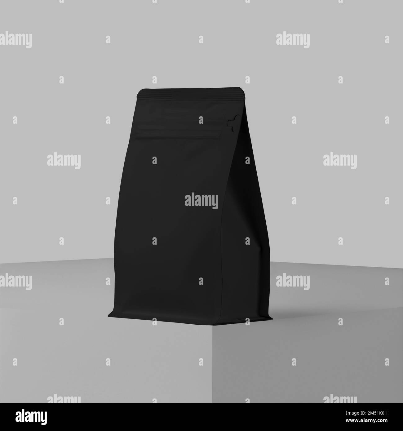 Black gusset packaging mockup, cube presentation, bag isolated on