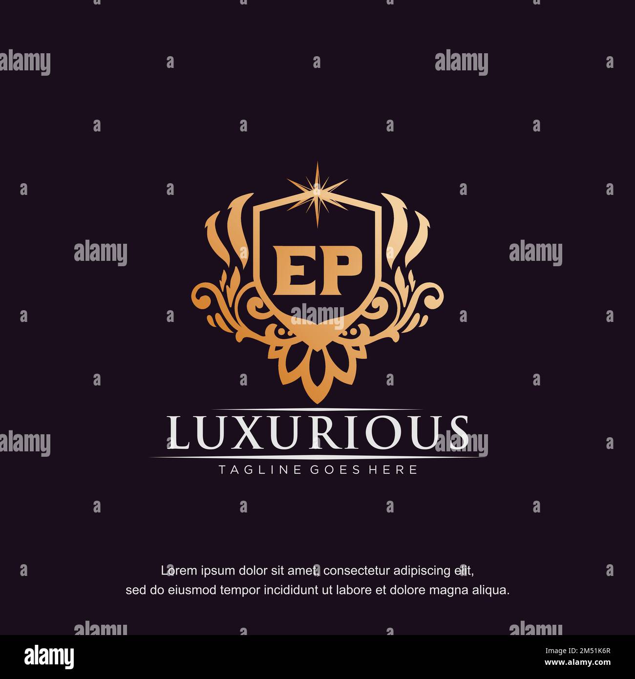 EP initial letter luxury ornament gold monogram logo template vector. Stock Vector