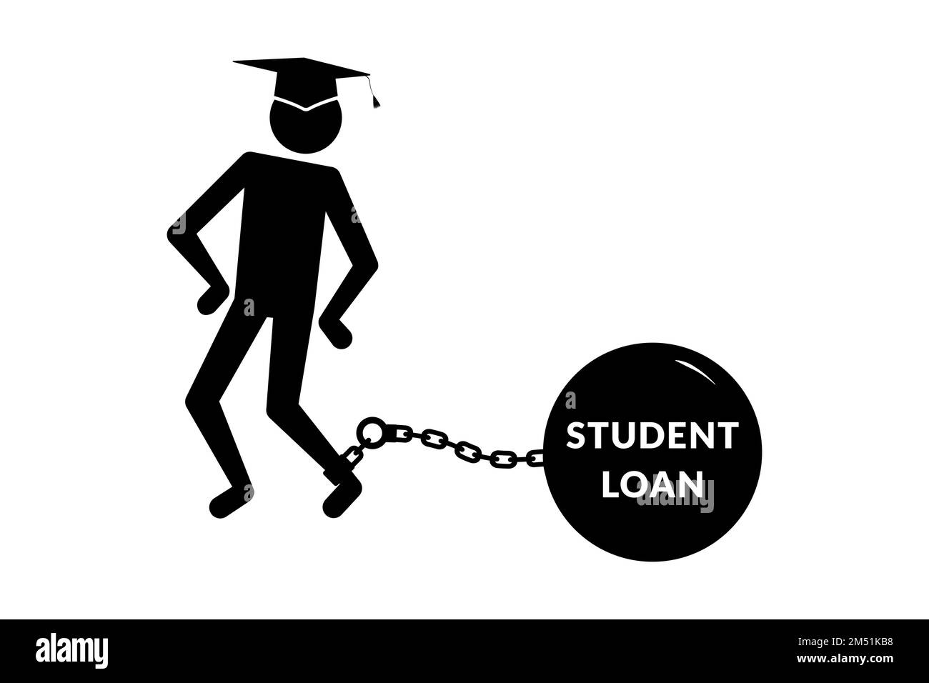 Student icon drowning chained with student loan debt. Vector illustration Stock Vector